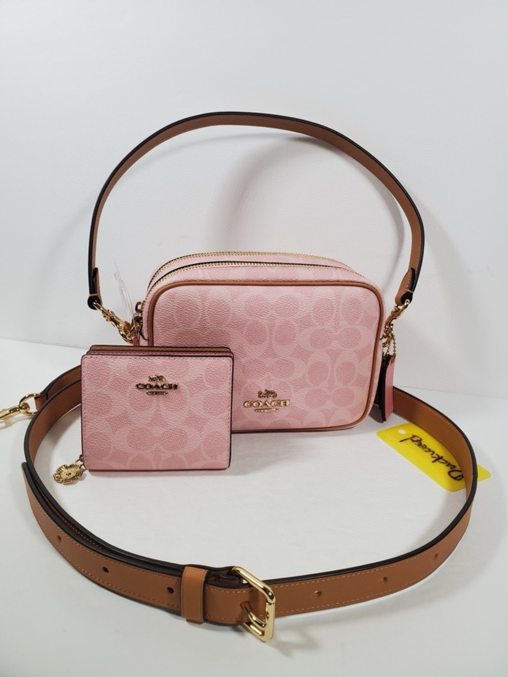 Bundle Coach Powder Pink Carey Crossbody Bag in Signature Canvas and Wallet NWT